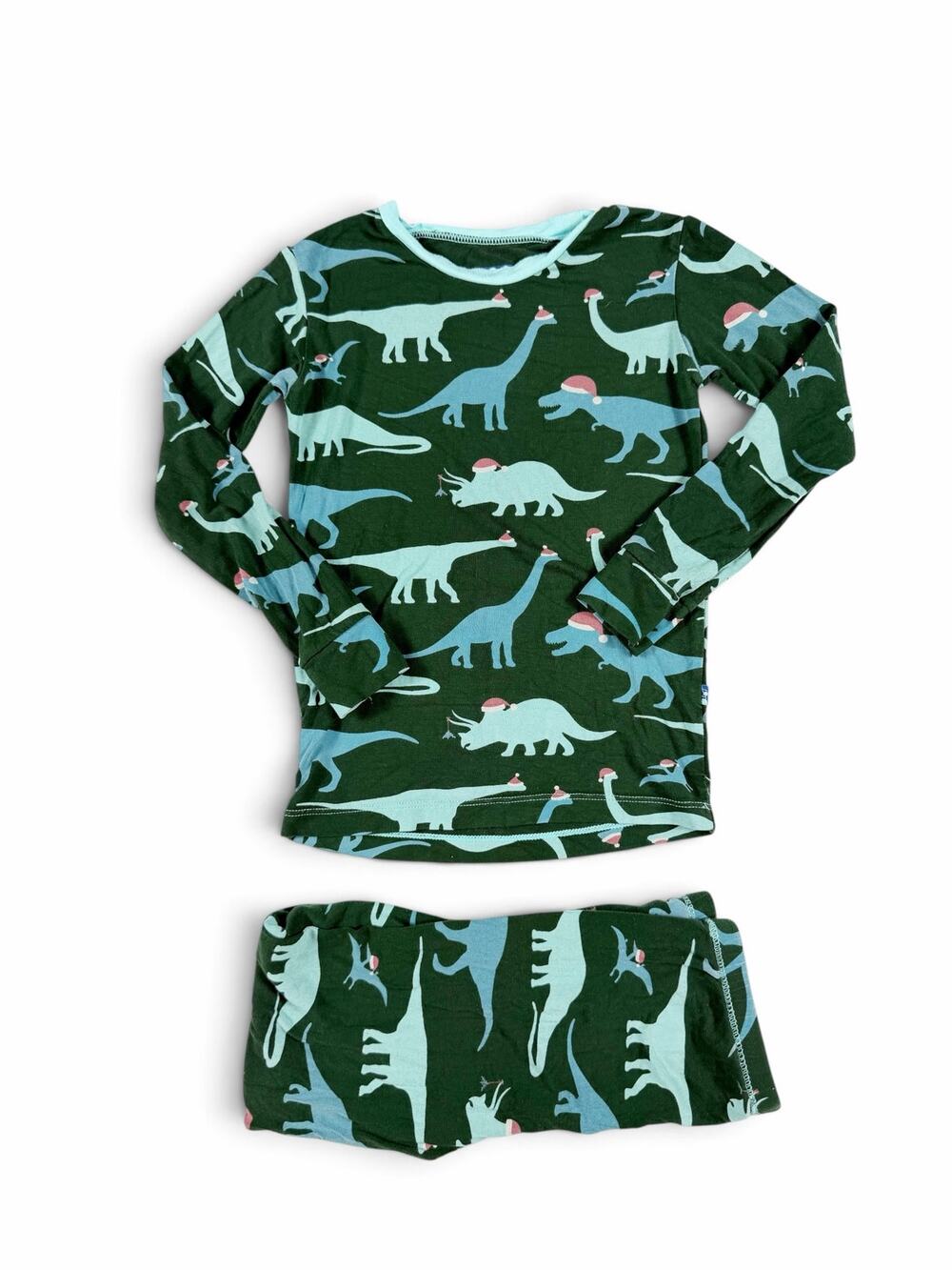 Kickee Pants Santa Dinos Bamboo Christmas Pajama Set Green Size 6